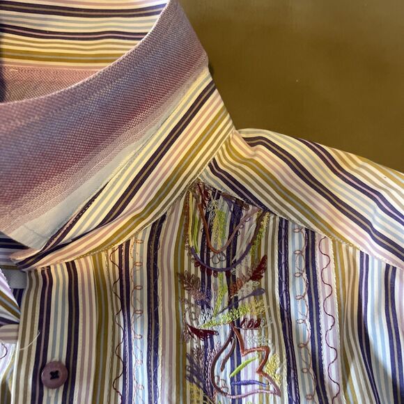 Robert Graham Long Sleeve Button Down Cotton Embroidered Striped Shirt Sz Lg - Picture 6 of 13